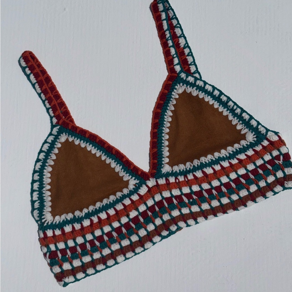 Crochet & Faux Suede Festival Bralette by Forever 21. Size Small. EUC.